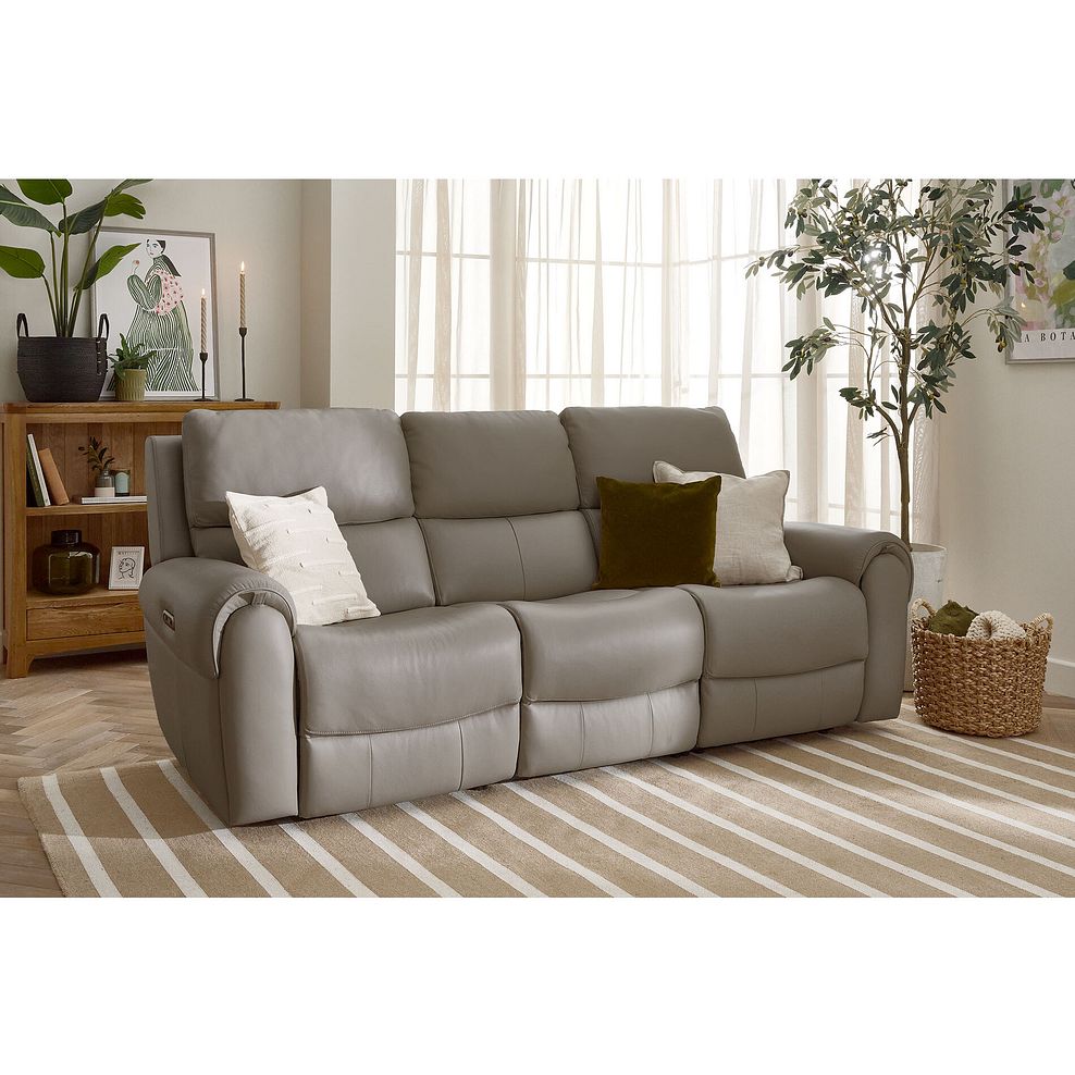 Ezra Group 9 Electric Recliner with Power Headrest  Lumbar Support in Oyster Leather 2