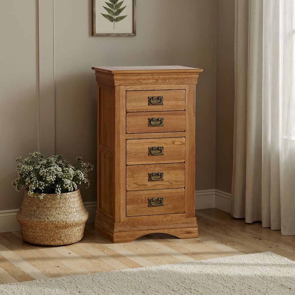 French Farmhouse Rustic Solid Oak 5 Drawer Tallboy 2