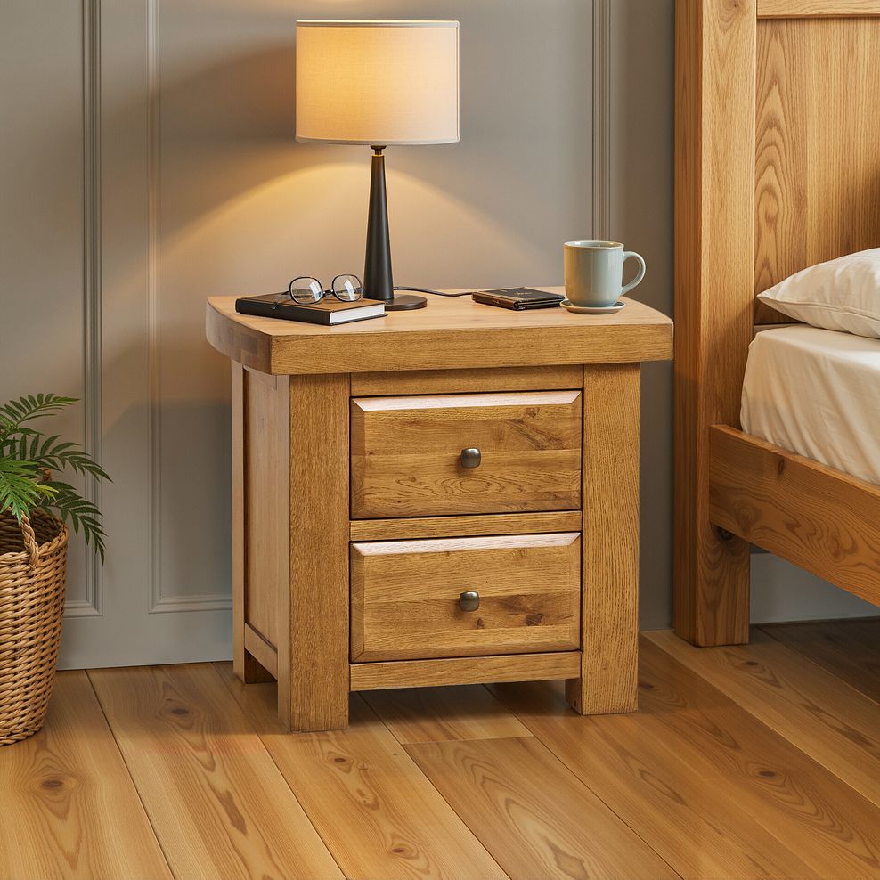 Hercules Rustic Solid Oak 2 Drawer Bedside Table 8