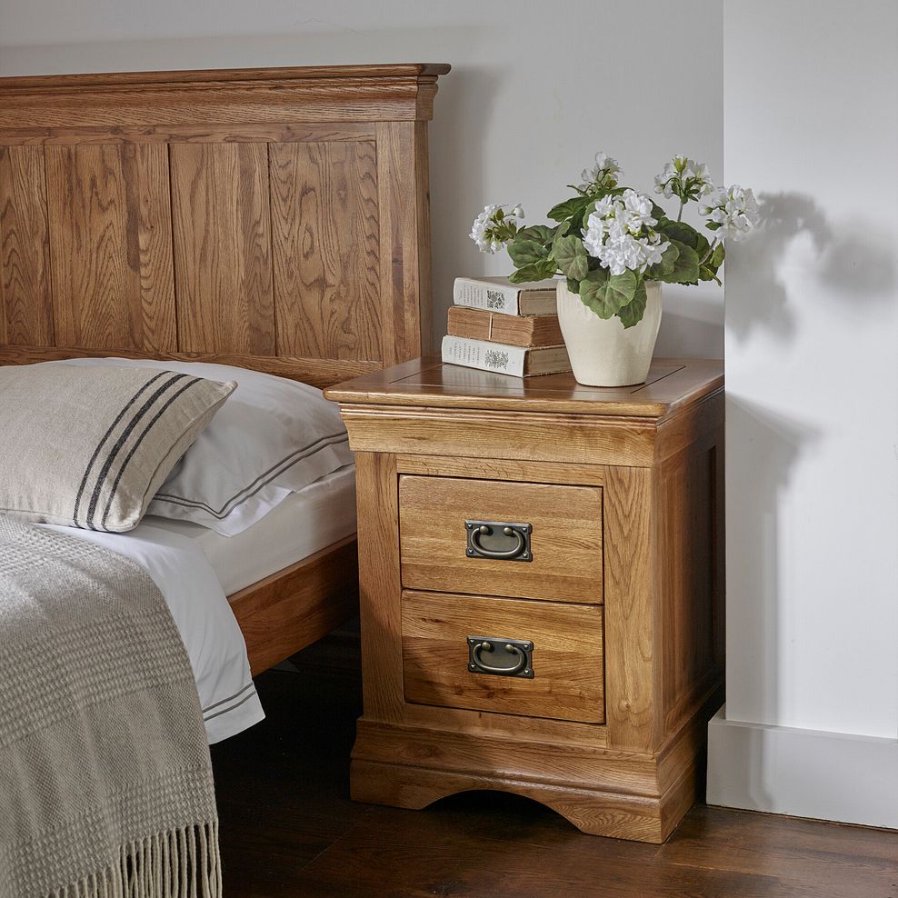 French Farmhouse Rustic Solid Oak 2 Drawer Bedside Table 1