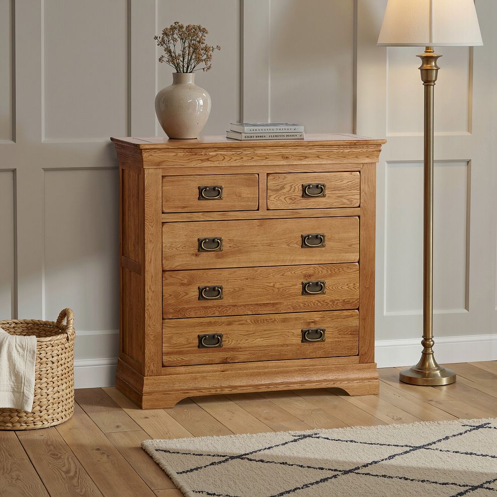 French Farmhouse Rustic Solid Oak 3+2 Drawer Chest 1