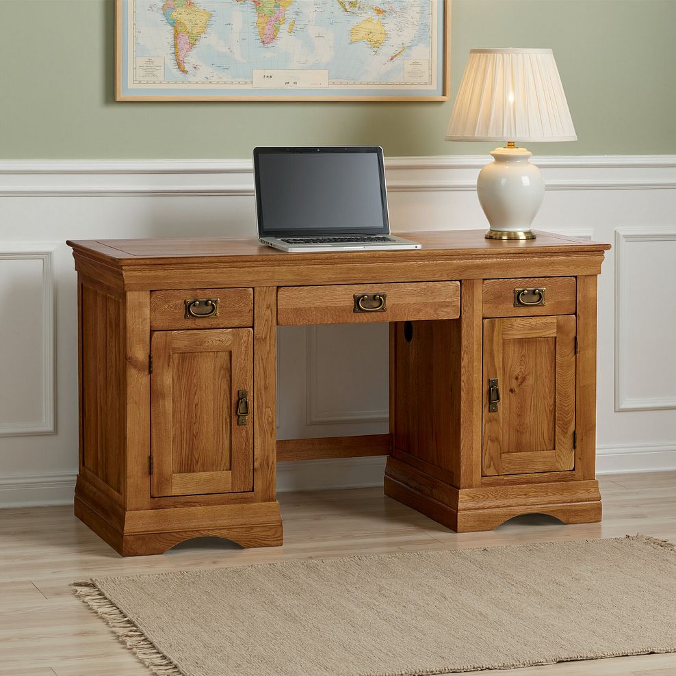 French Farmhouse Rustic Solid Oak Computer Desk 1