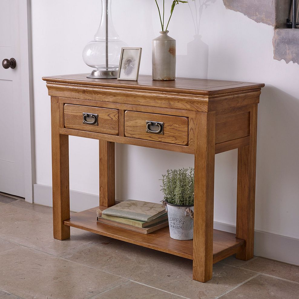 French Farmhouse Rustic Solid Oak Console Table Thumbnail 2