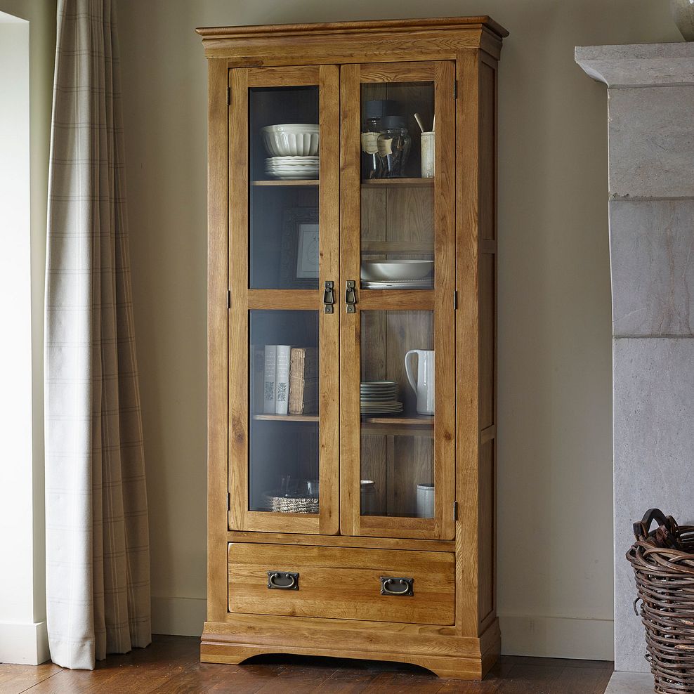 French Farmhouse Rustic Solid Oak Display Cabinet Thumbnail 2