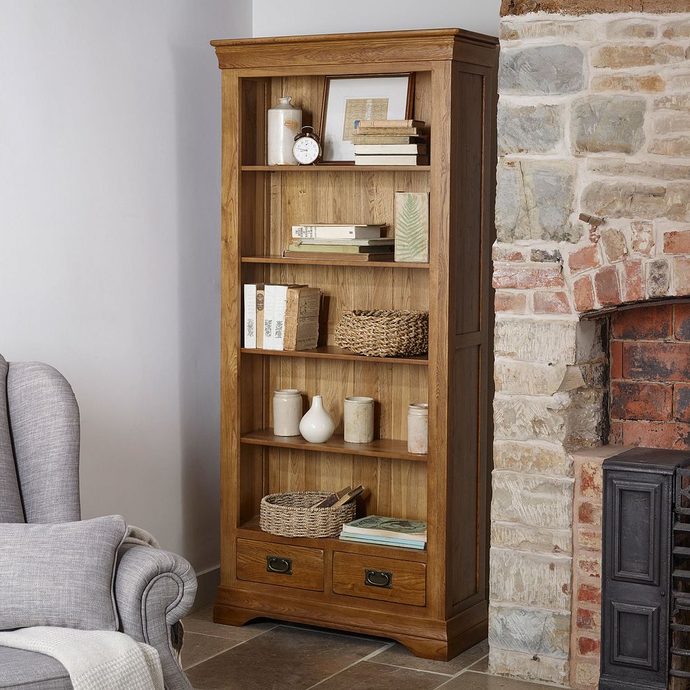 French Farmhouse Rustic Solid Oak Tall Bookcase Thumbnail 2