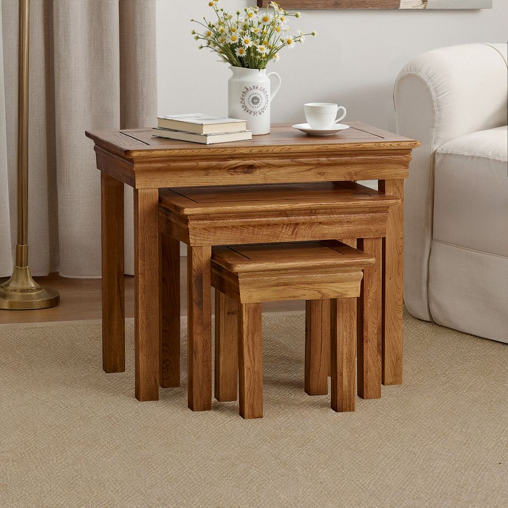 French Farmhouse Rustic Solid Oak Nest of Tables 1