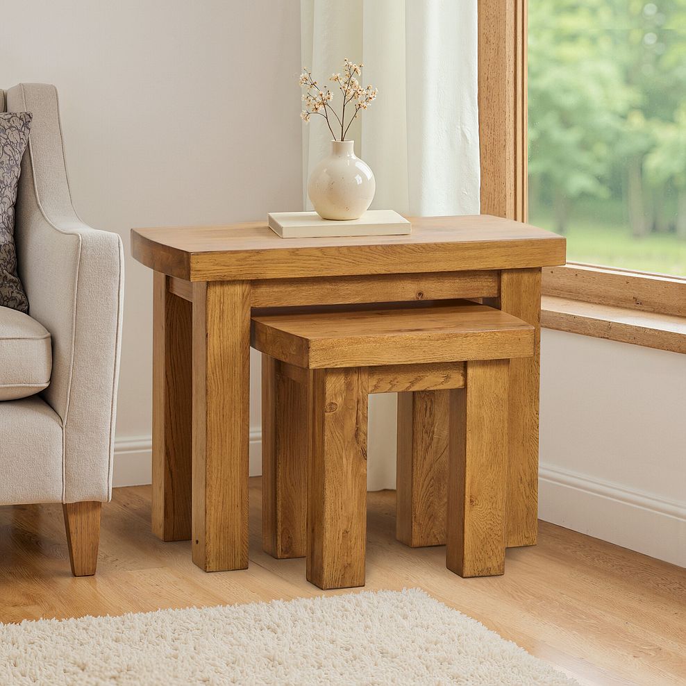 Hercules Rustic Solid Oak Nest of Tables 7