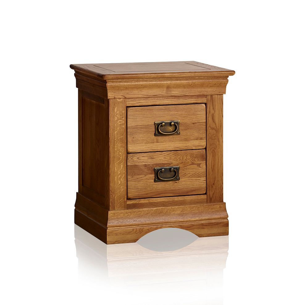 French Farmhouse Rustic Solid Oak 2 Drawer Bedside Table 1