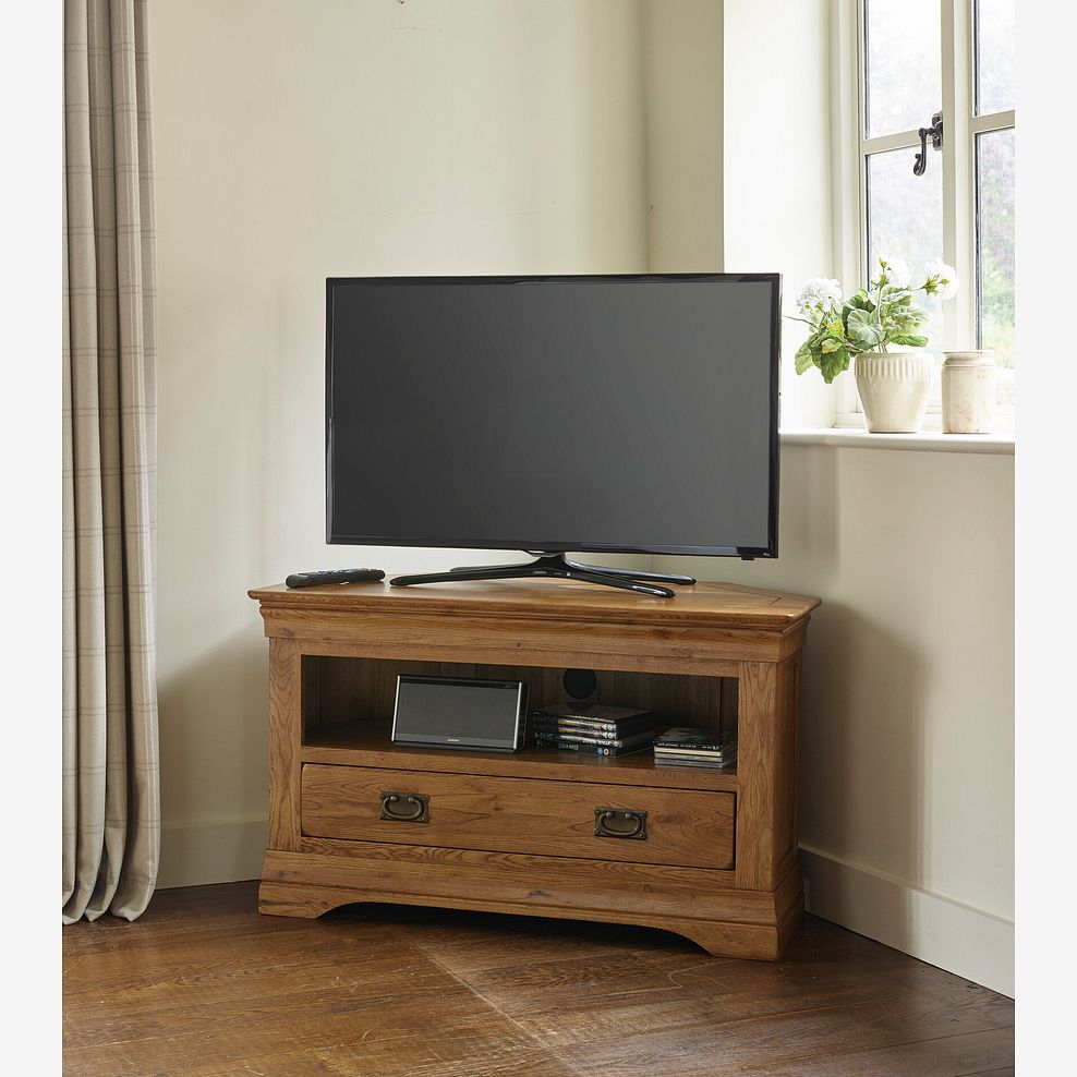 French Farmhouse Rustic Solid Oak Corner TV Cabinet 2