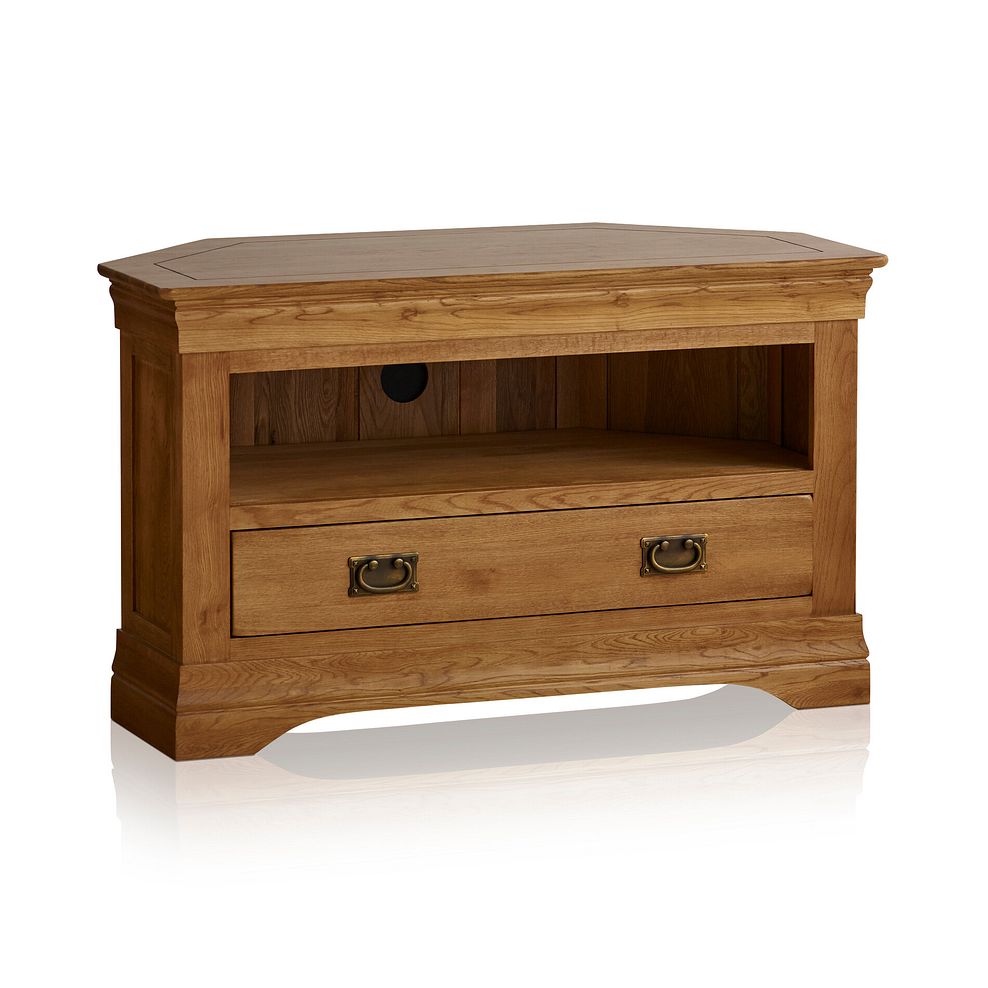 French Farmhouse Rustic Solid Oak Corner TV Cabinet 1