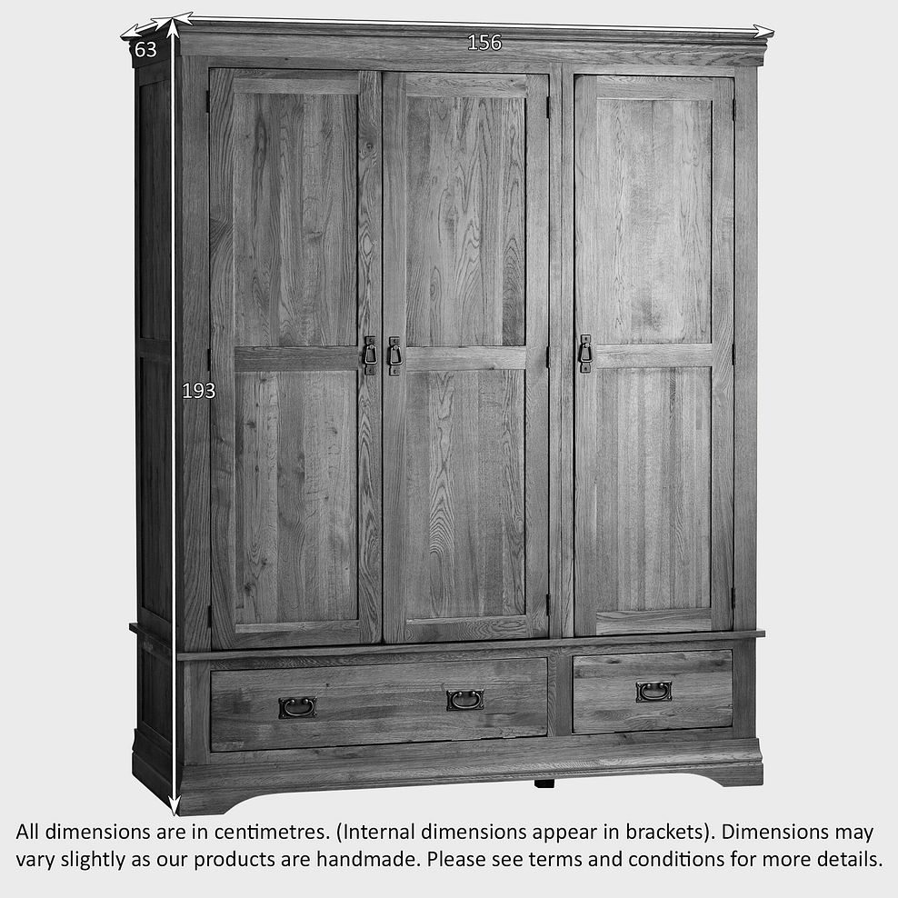 French Farmhouse Rustic Solid Oak Triple Wardrobe 3