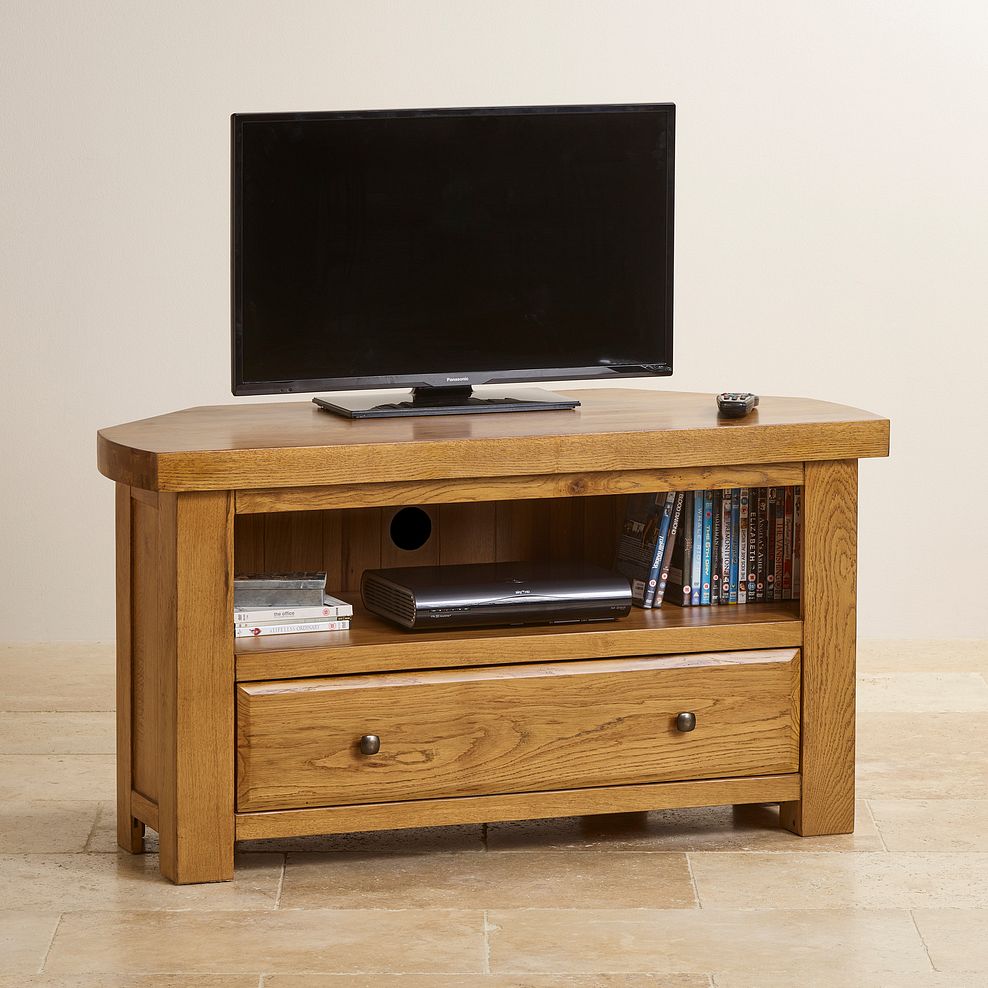 Hercules Rustic Solid Oak Corner TV Cabinet Thumbnail 4