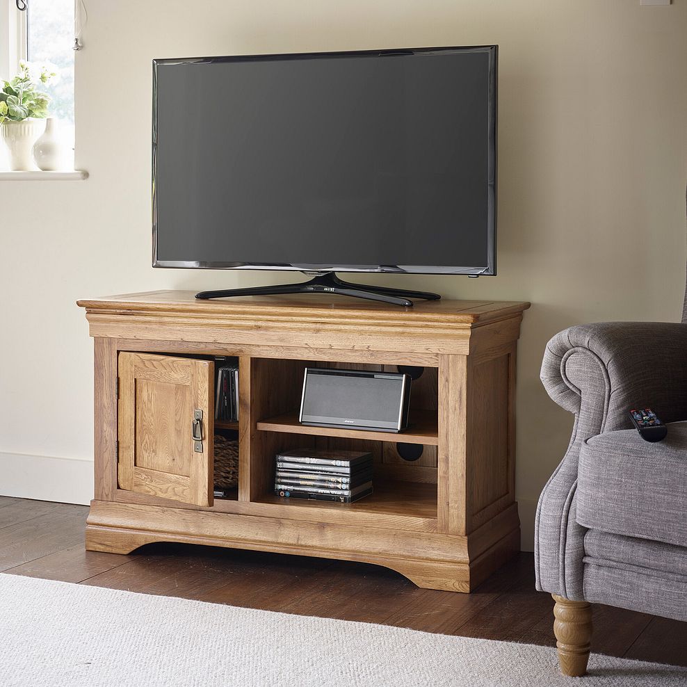 French Farmhouse Rustic Solid Oak Small TV Cabinet 1
