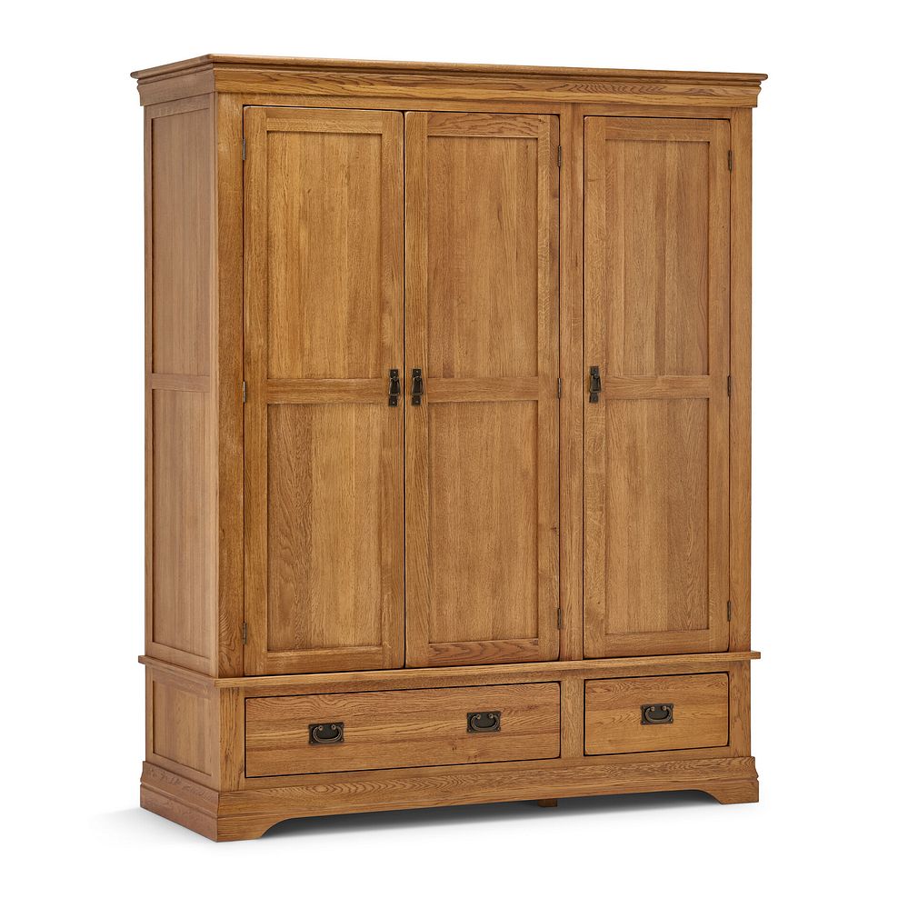French Farmhouse Rustic Solid Oak Triple Wardrobe 1