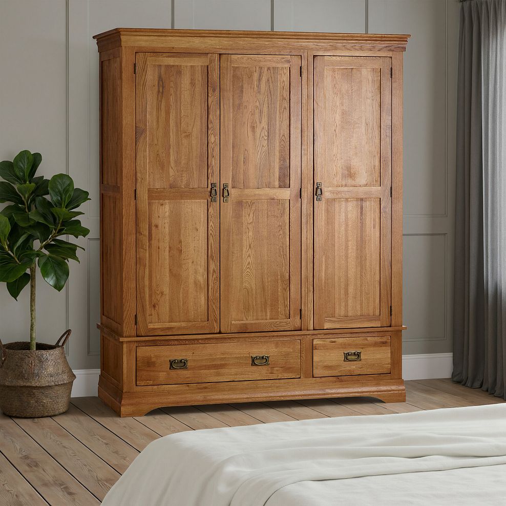 French Farmhouse Rustic Solid Oak Triple Wardrobe 1