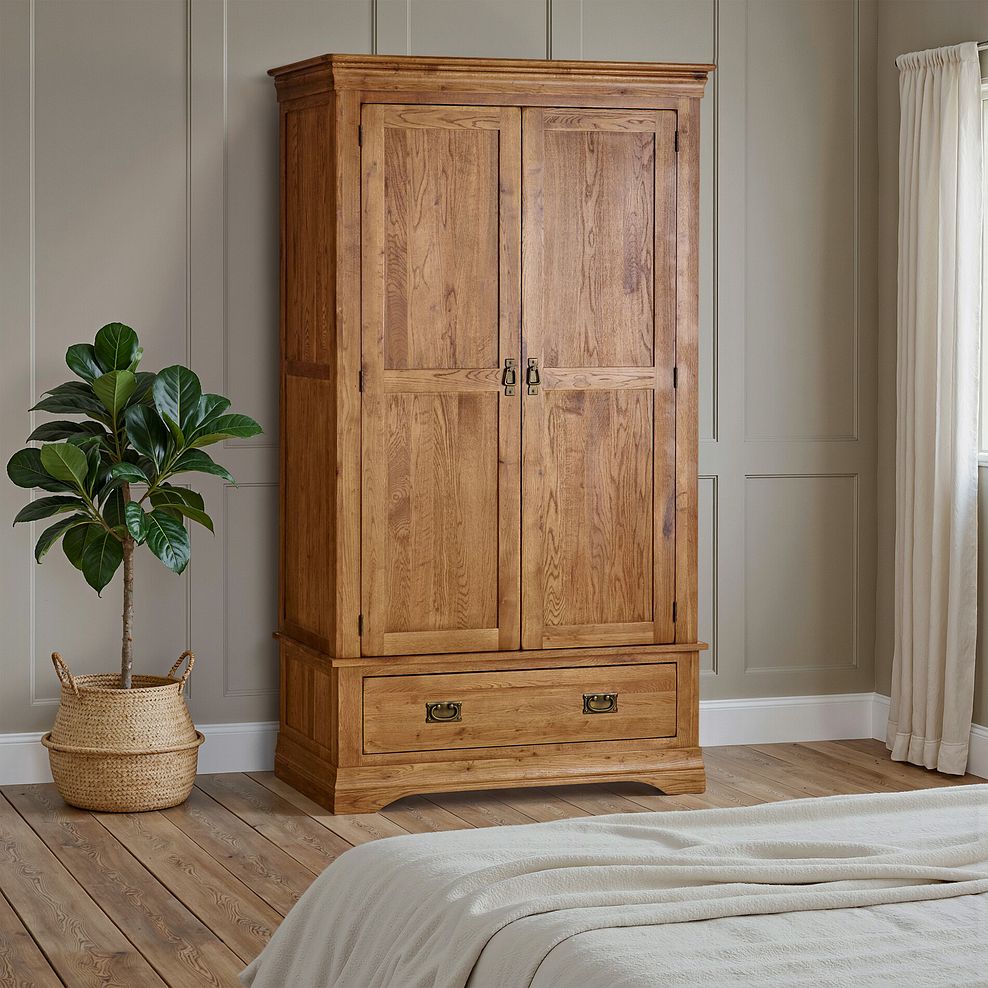 French Farmhouse Rustic Solid Oak Double Wardrobe 1