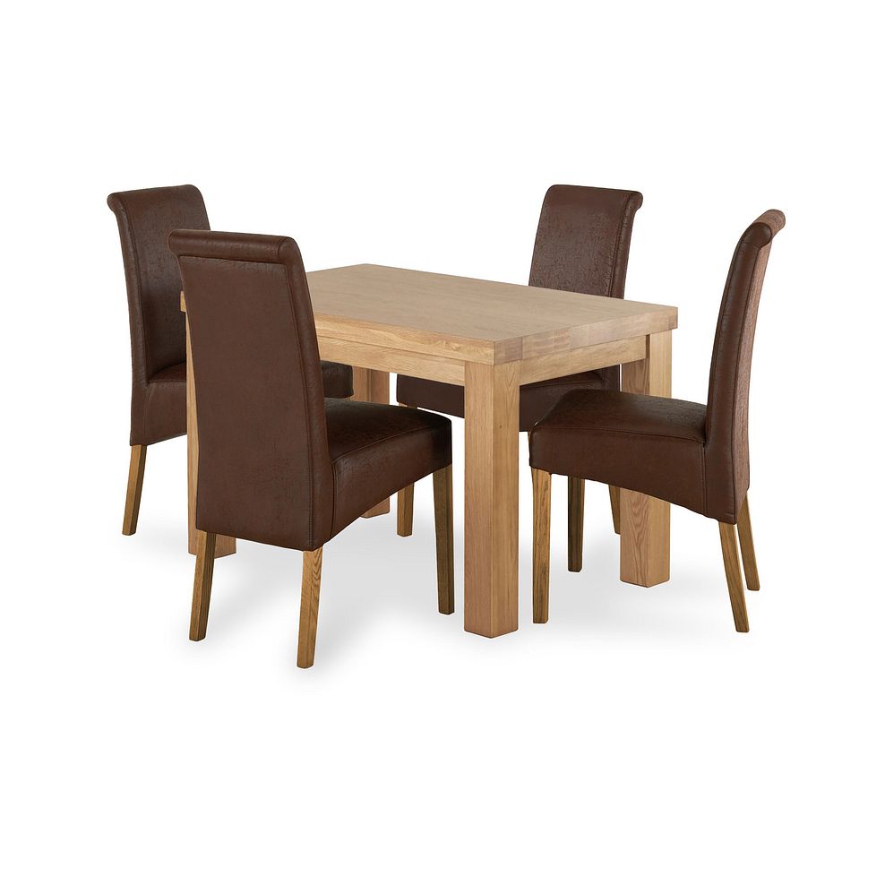 Fresco 4ft Solid Oak Dining Table and 4 Antiqued Brown Fabric Scroll