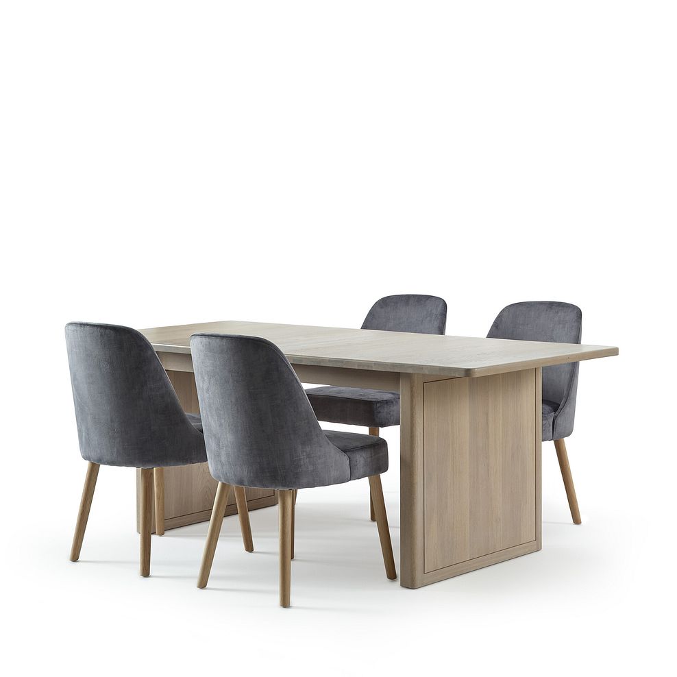 Gatsby Washed Oak Extending Dining Table + 4 Bette Chairs with Oak Legs in Heritage Granite Velvet 3