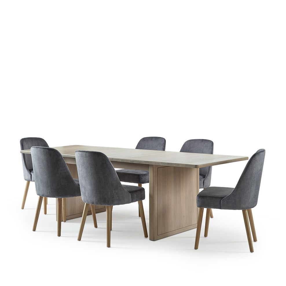 Gatsby Washed Oak Extending Dining Table + 6 Bette Chairs with Oak Legs in Heritage Granite Velvet 5