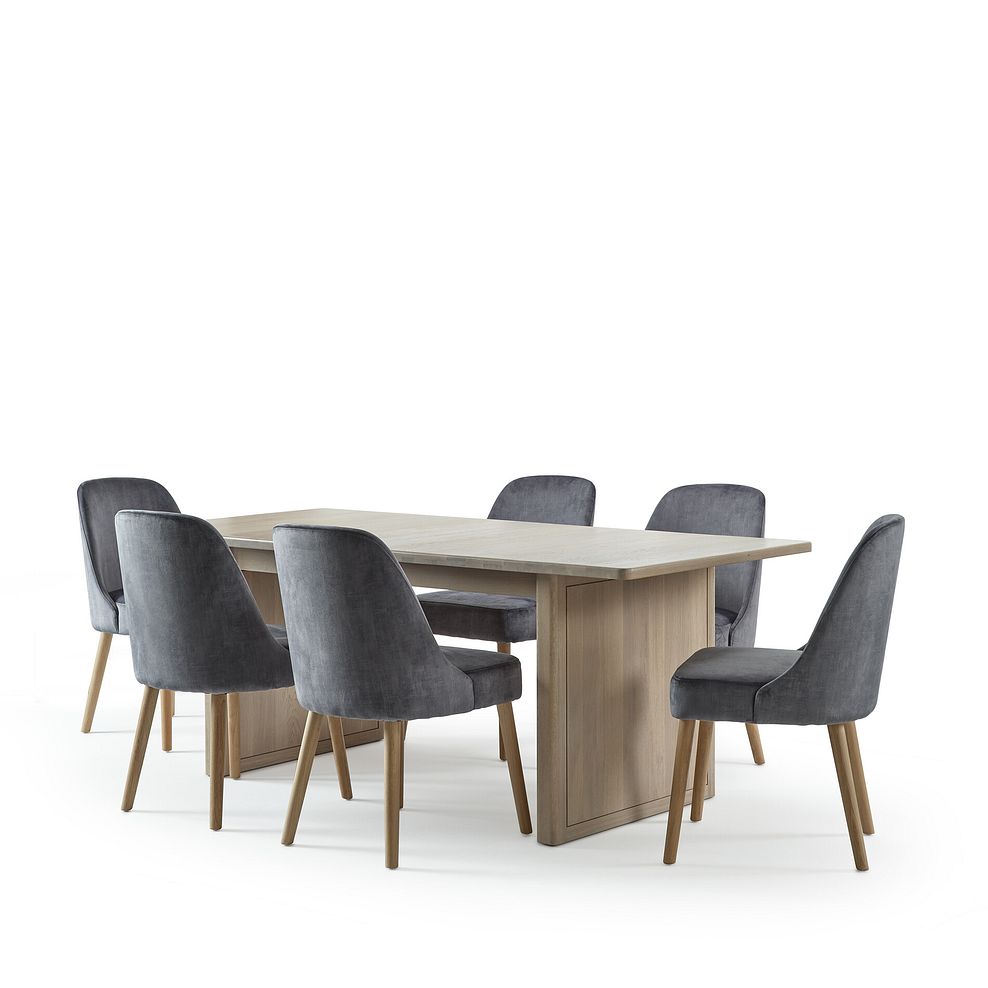 Gatsby Washed Oak Extending Dining Table + 6 Bette Chairs with Oak Legs in Heritage Granite Velvet 4