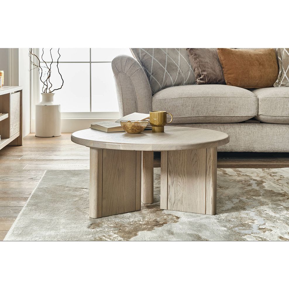 Gatsby Washed Solid Oak Round Coffee Table 2