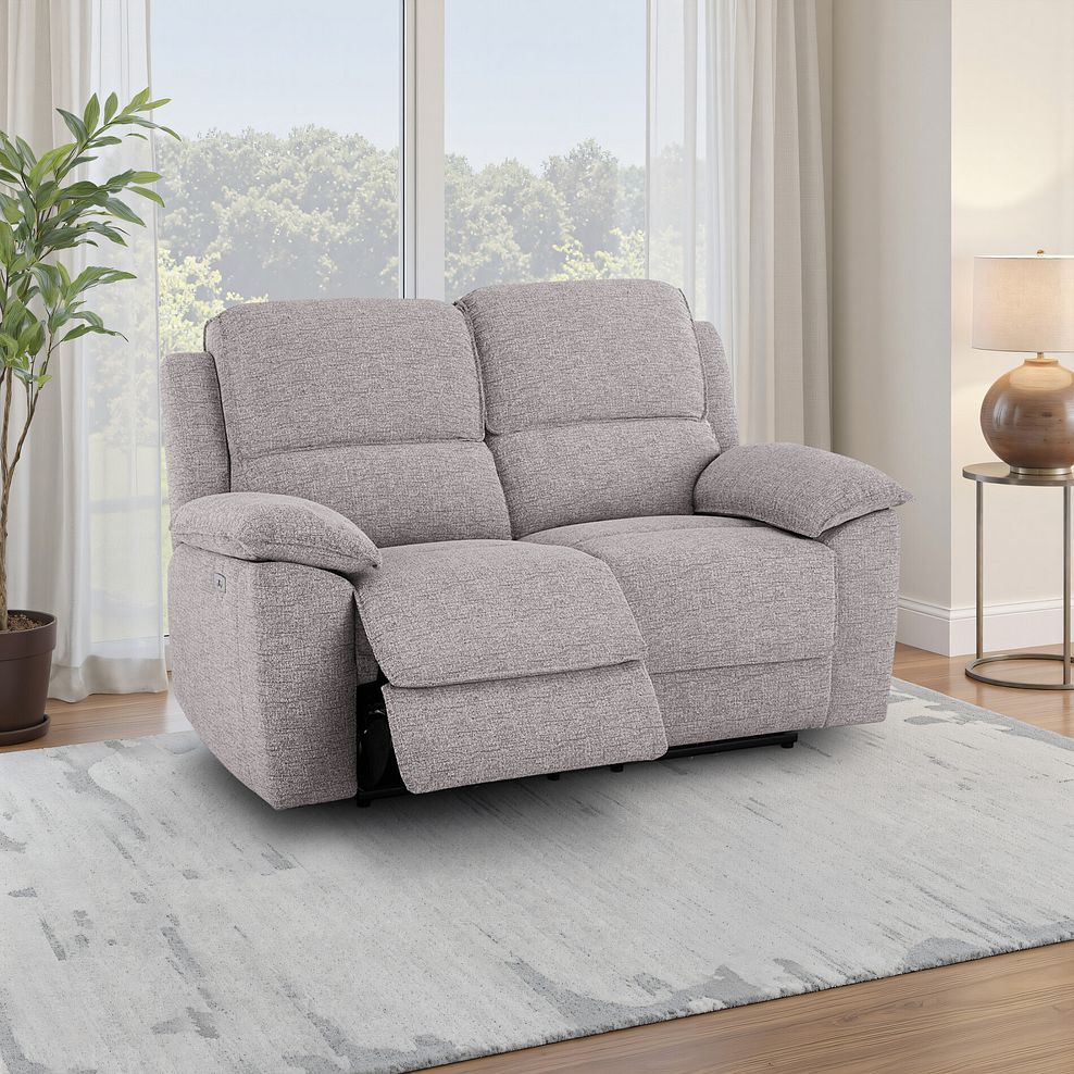 Goodwood 2 Seater Electric Recliner Sofa in Andaz Silver Fabric 1