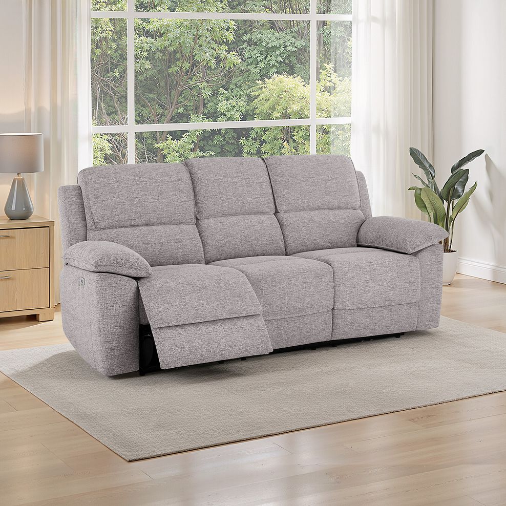 Goodwood 3 Seater Electric Recliner Sofa in Andaz Silver Fabric 1