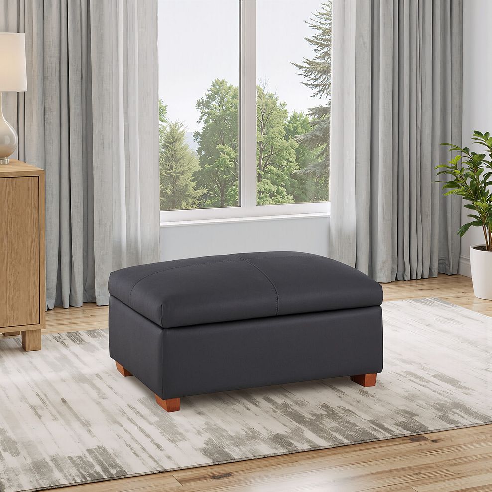 Goodwood Storage Footstool in Black Leather 1