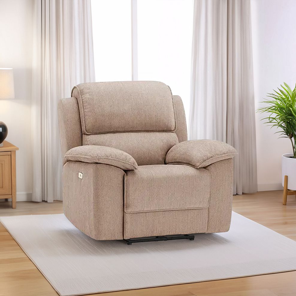 Goodwood Electric Reclining Armchair in Plush Beige Fabric 1