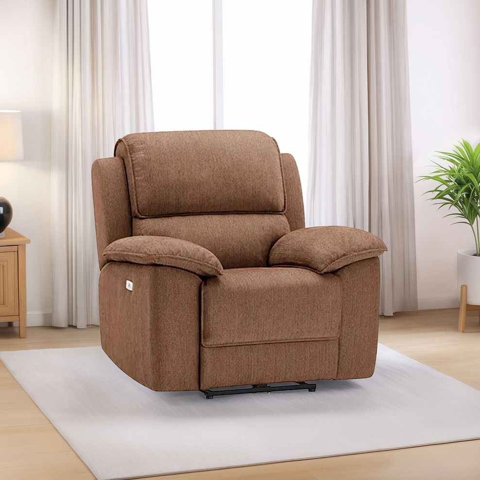 Goodwood Electric Reclining Armchair in Plush Brown Fabric 1