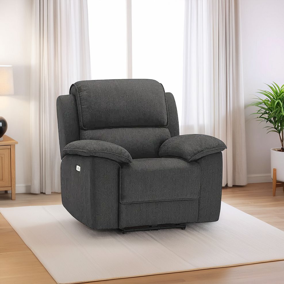 Goodwood Electric Reclining Armchair in Plush Charcoal Fabric  1