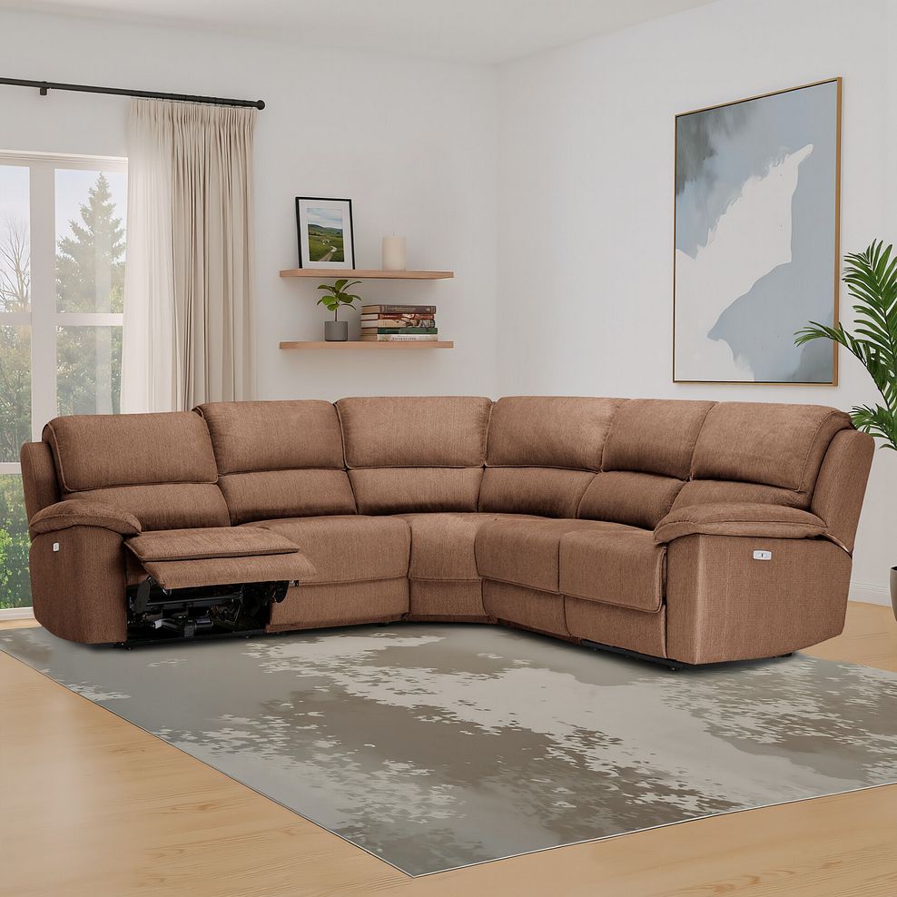 Goodwood Electric Reclining Modular Group 3 in Plush Brown Fabric 1