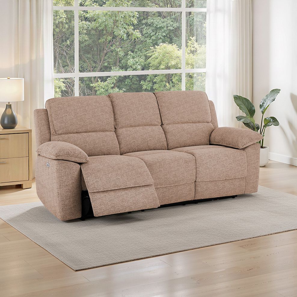Goodwood 3 Seater Electric Recliner Sofa in Jetta Beige Fabric 1