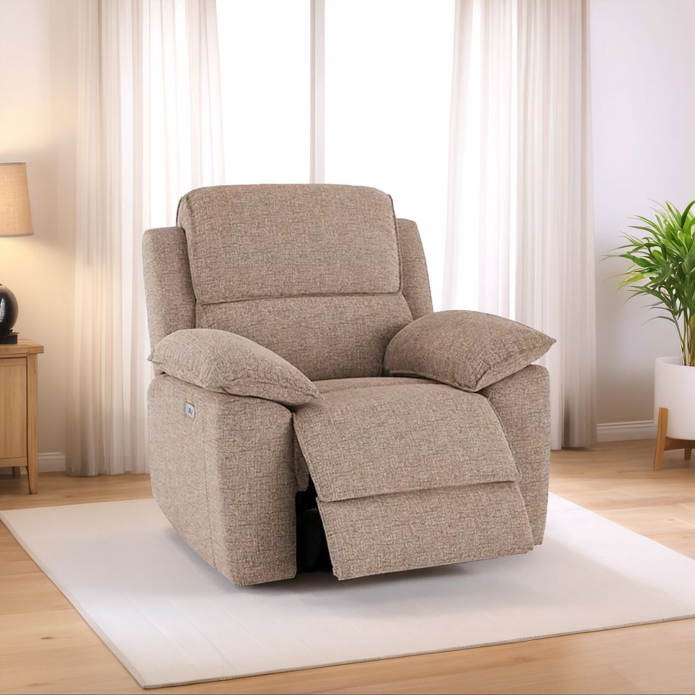 Goodwood Electric Reclining Armchair in Jetta Beige Fabric 1