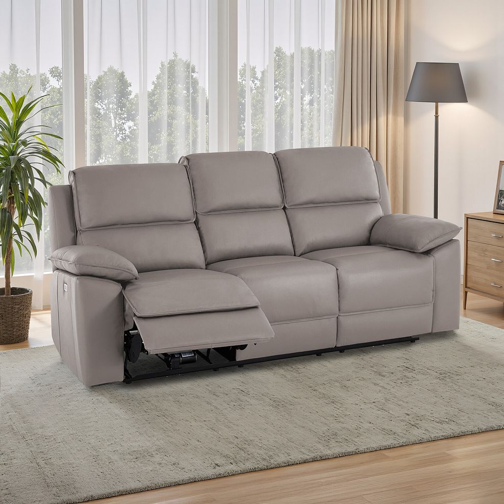 Goodwood Electric Recliner 3 Seater Sofa in Light Grey Leather 1