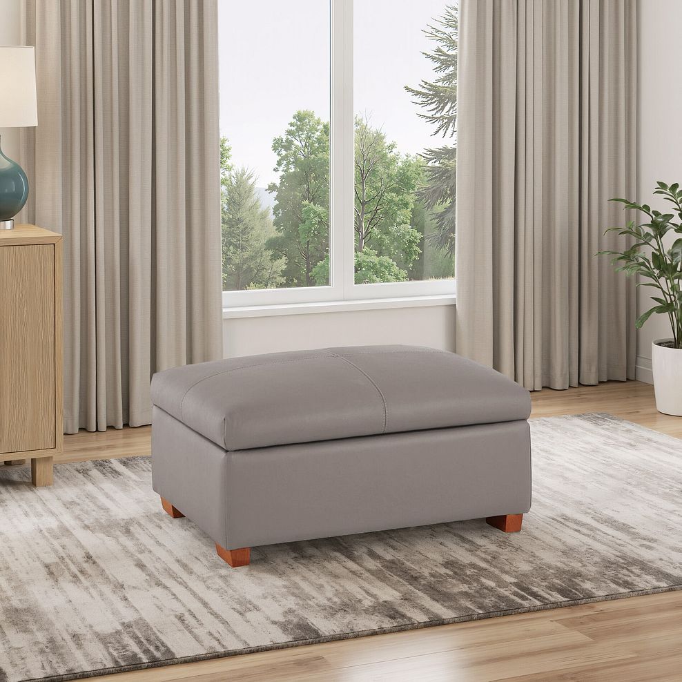Goodwood Storage Footstool in Light Grey Leather 1