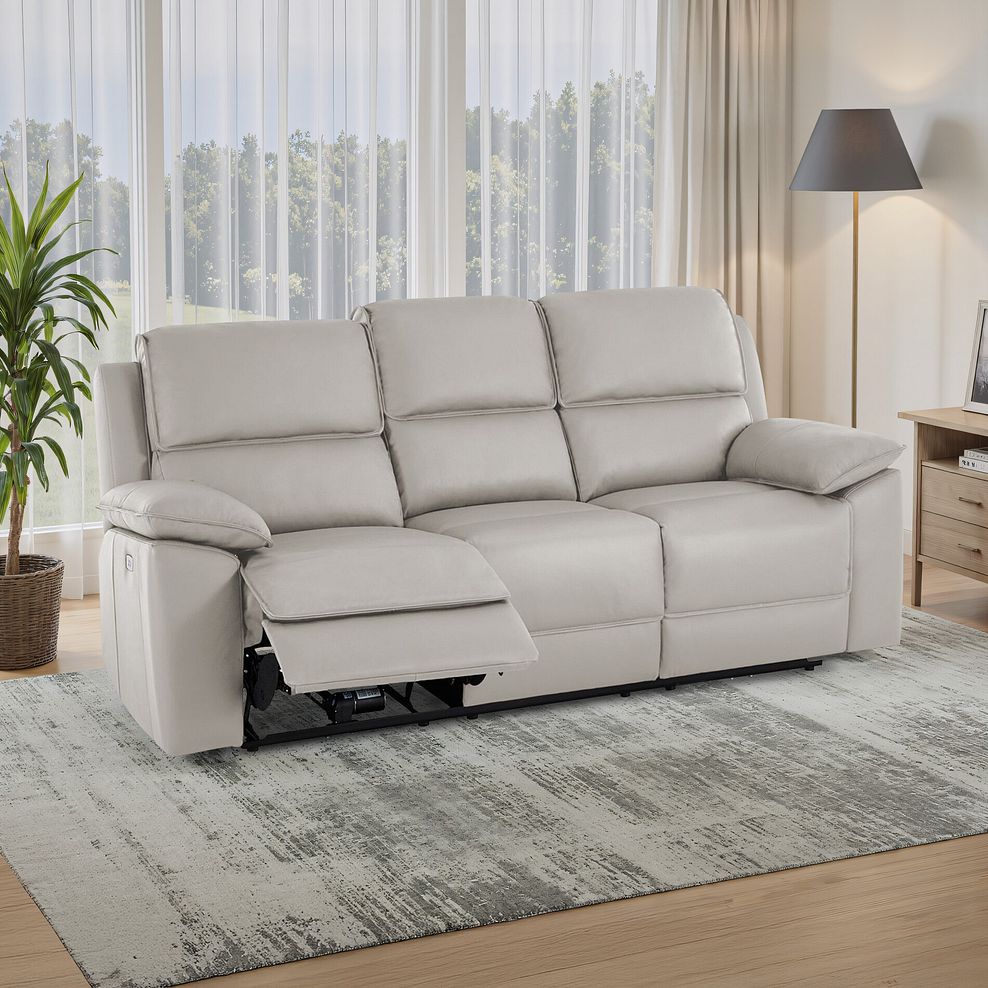 Goodwood Electric Recliner 3 Seater Sofa in Off White Leather 1