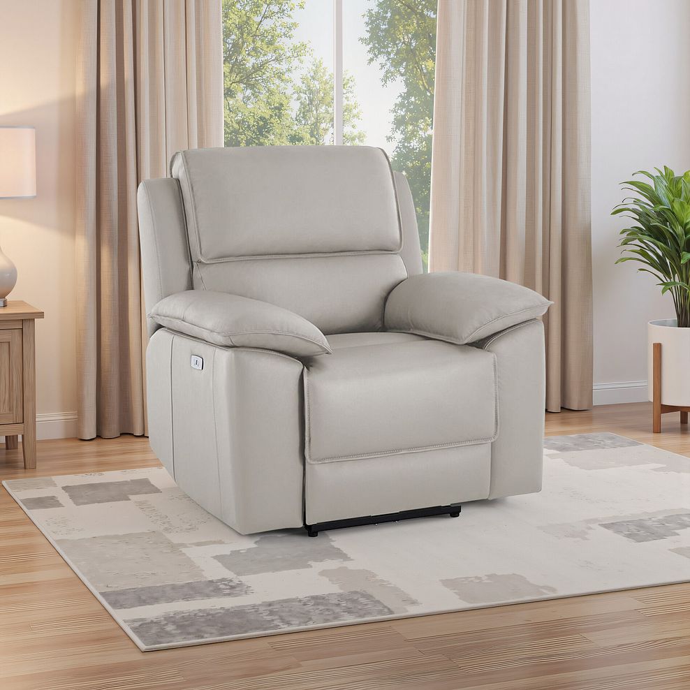 Goodwood Electric Reclining Armchair in Off White Leather 1
