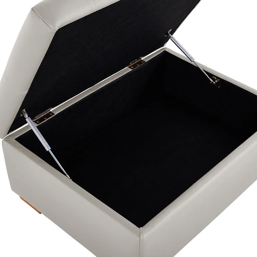 Goodwood Storage Footstool in Off White Leather 6
