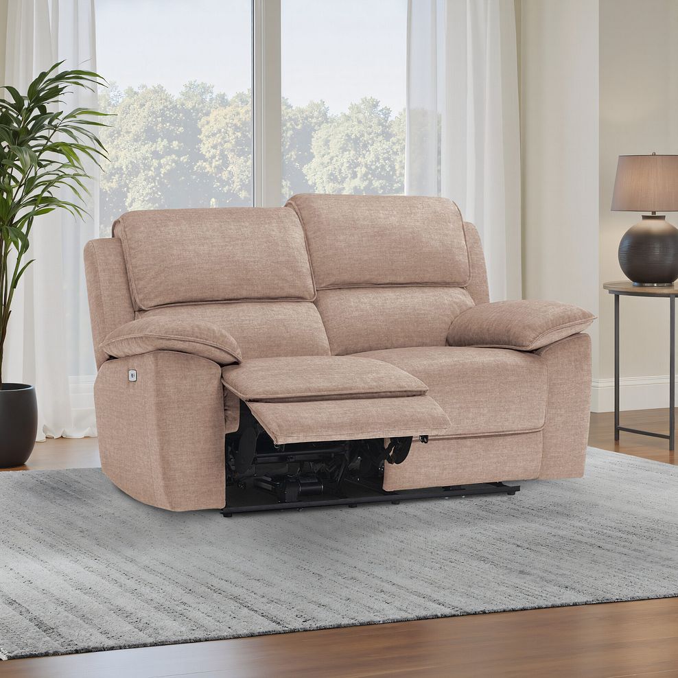 Goodwood Plush Beige Fabric 2 Seater Electric Recliner Sofa 1