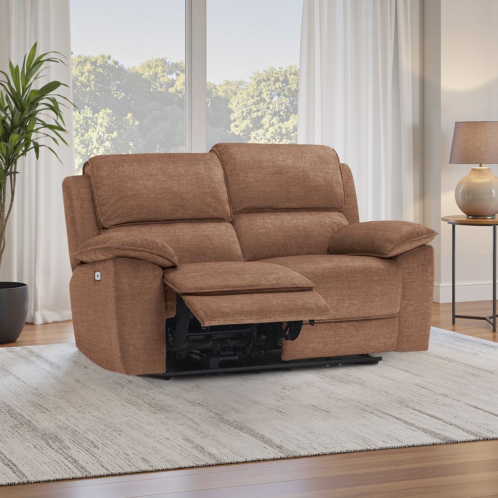 Goodwood Plush Brown Fabric 2 Seater Electric Recliner Sofa 1
