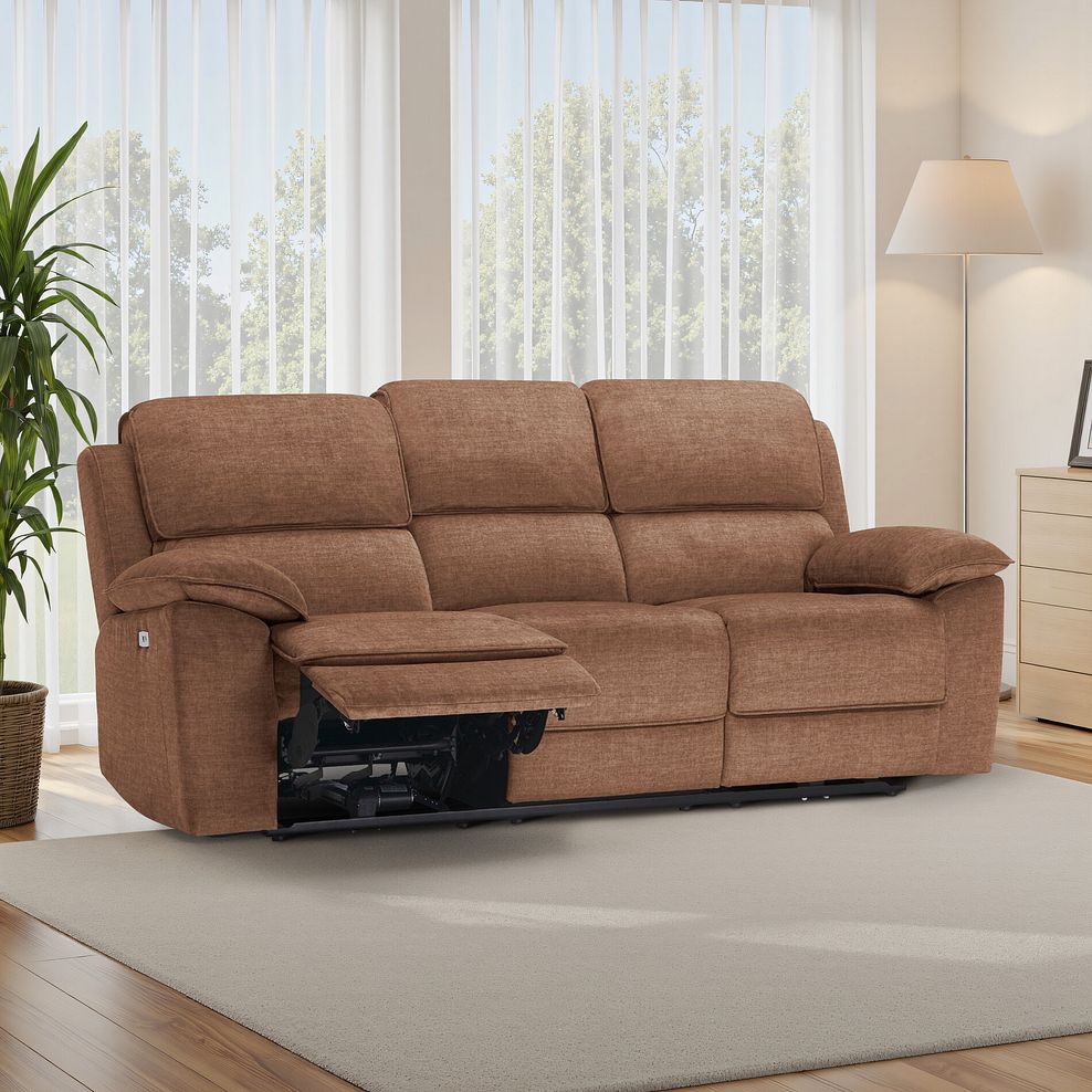 Goodwood Plush Brown Fabric 3 Seater Electric Recliner Sofa 13
