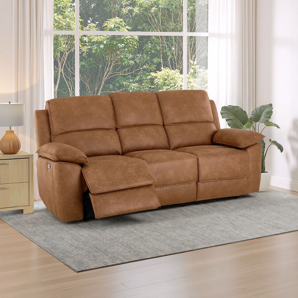 Goodwood Ranch Brown Fabric  3 Seater Electric Recliner Sofa 1