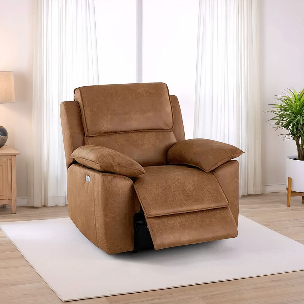 Goodwood Electric Reclining Armchair in Ranch Brown Fabric 1