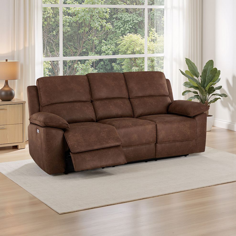Goodwood Ranch Dark Brown Fabric 3 Seater Electric Recliner Sofa 1