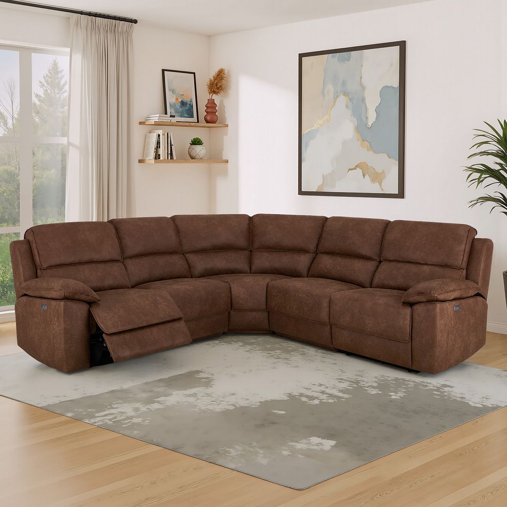 Goodwood Electric Reclining Modular Group 3 in Ranch Dark Brown Fabric 1