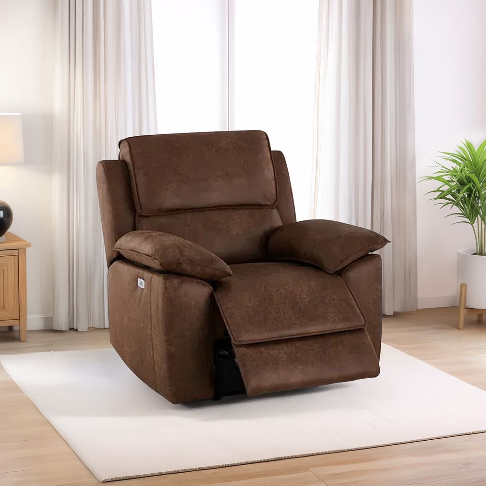 Goodwood Electric Reclining Armchair in Ranch Dark Brown Fabric 1