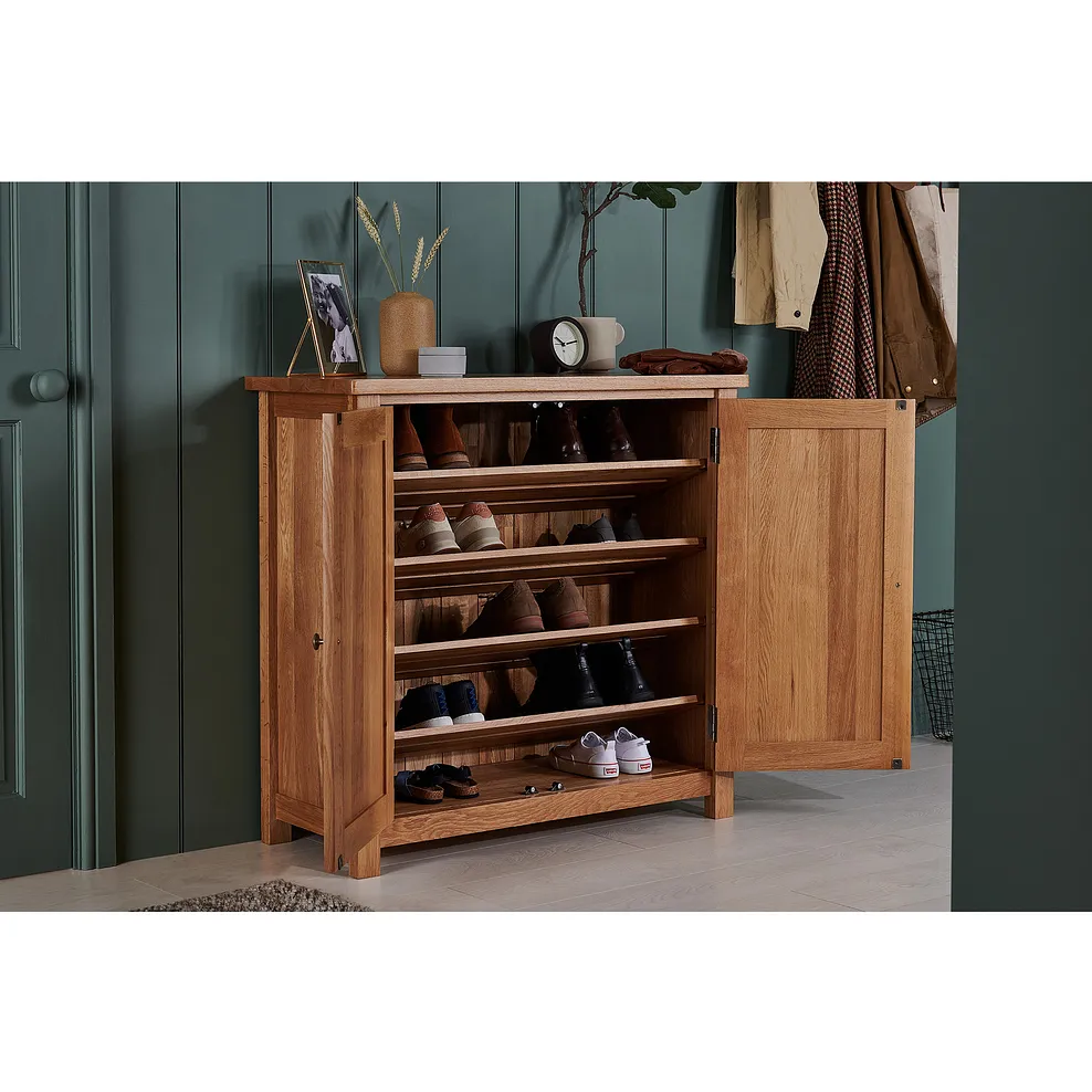 Greenwich Natural Solid Oak Shoe Storage Cabinet 1