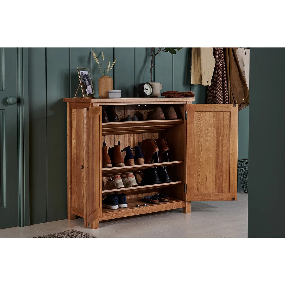 Greenwich Natural Solid Oak Shoe Storage Cabinet 2