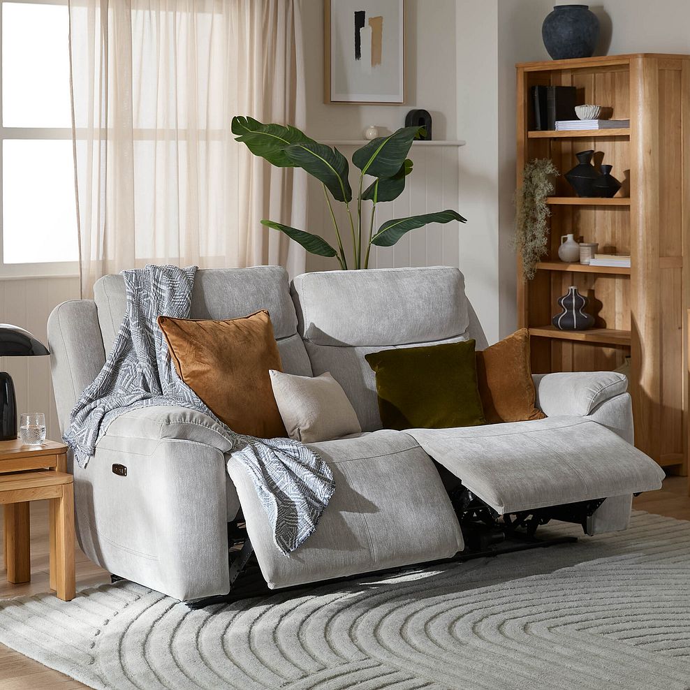Hadley 3 Seater Electric Recliner Sofa with Power Headrests  in Amigo Dove Fabric 1